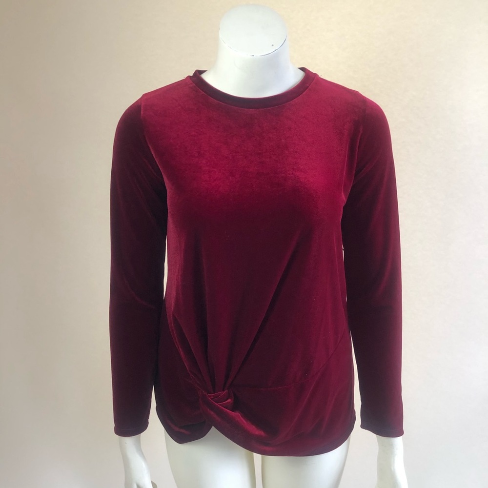 (NWT) HALOGEN Front Twist Velvet Long Sleeve Top